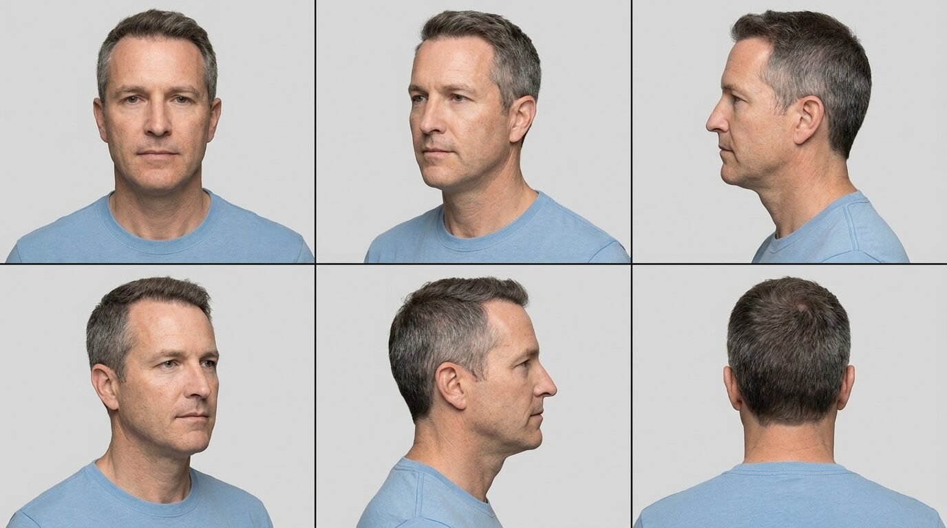 Hair restoration assessment views from multiple angles